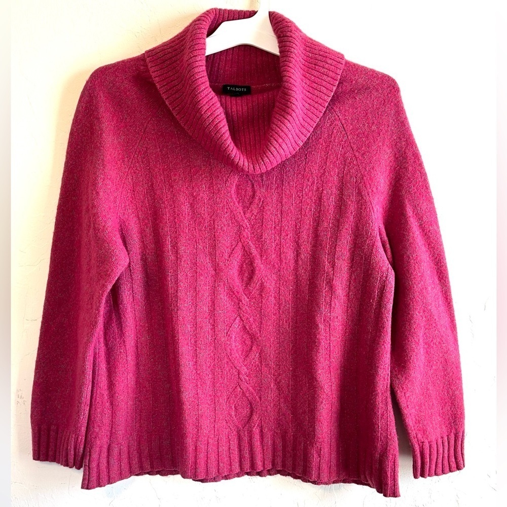 Talbots Bright Pink Merino Wool/Cotton Woven Cowl Neck Academia Sweater Sz XL